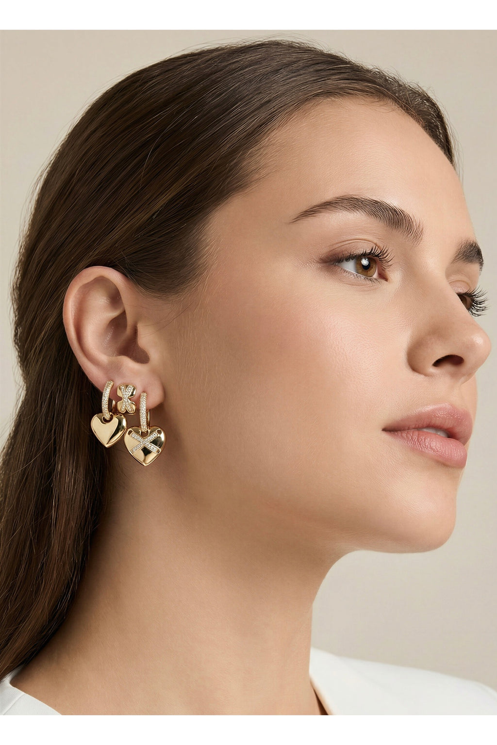 Xuping 14k 3 lü Kalp Detaylı Küpe