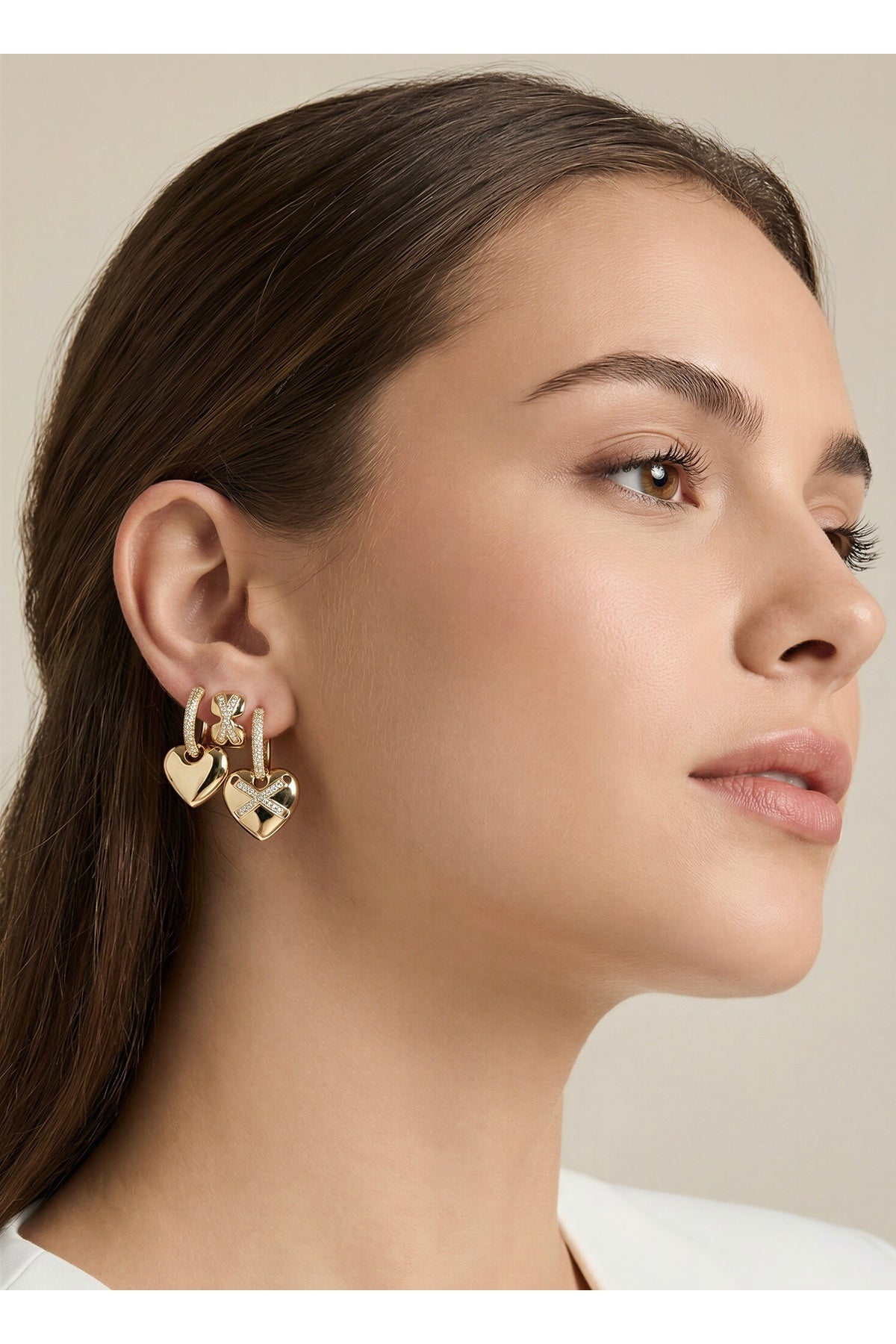 Xuping 14k 3 lü Kalp Detaylı Küpe