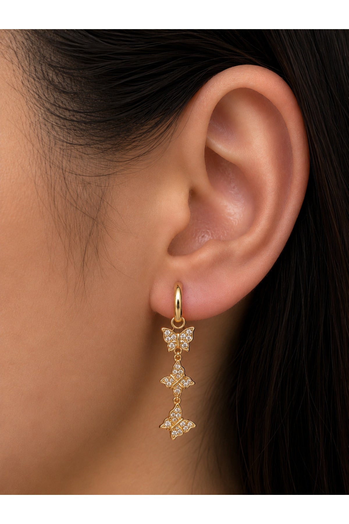 Xuping 14k 3 lü Sallantılı Kelebek Küpe