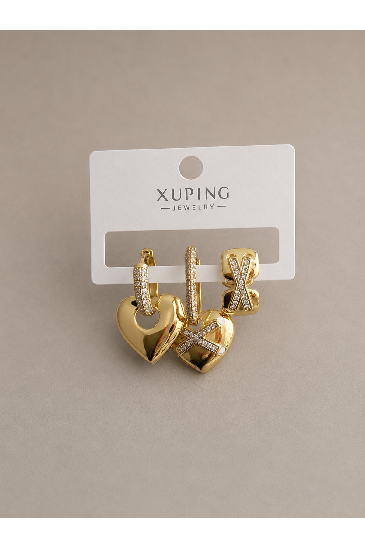 Xuping 14k 3 lü Kalp Detaylı Küpe